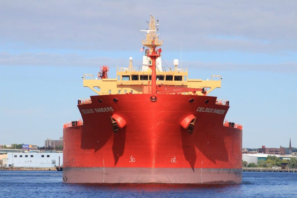 About Large red cargo ship